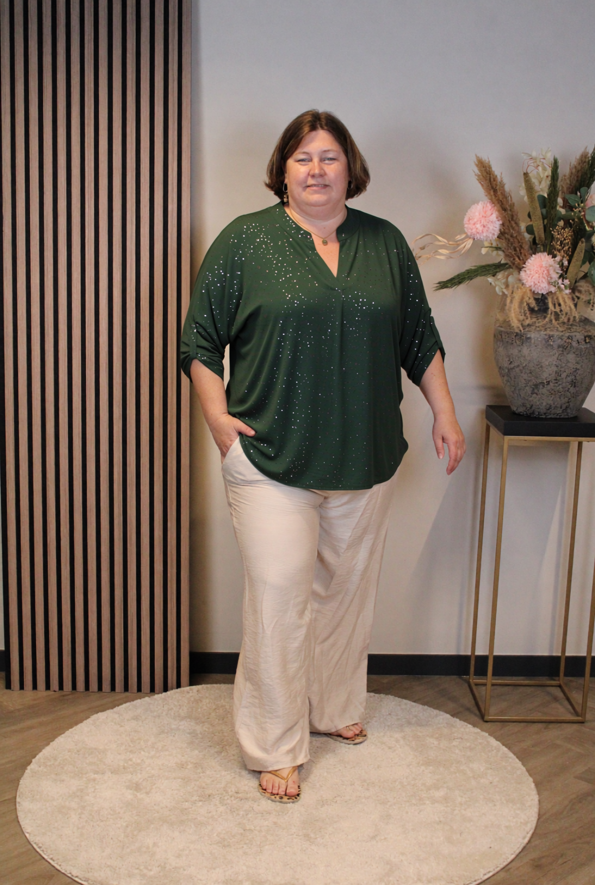 Mieke | Glitter blouse fles groen