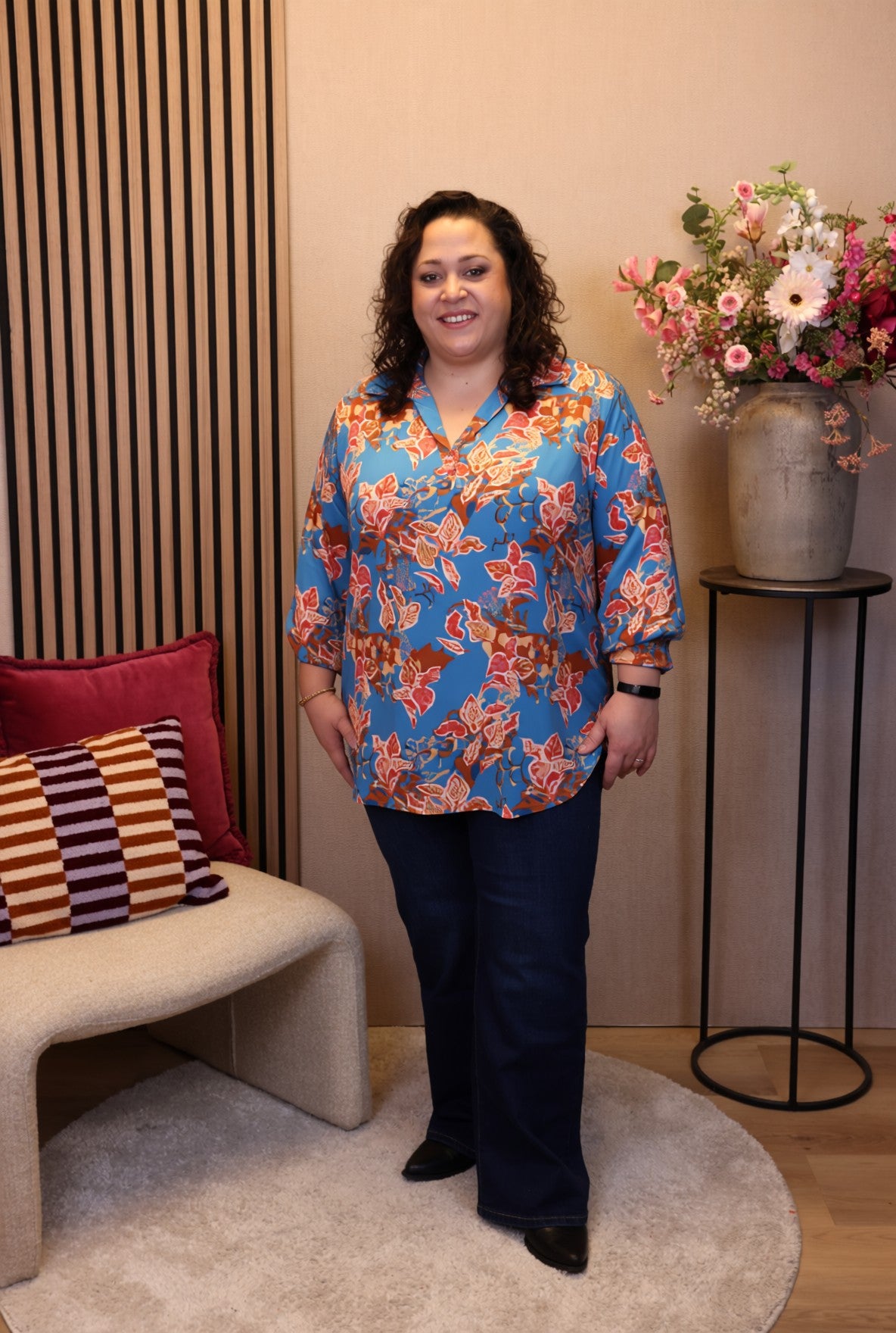 Mirre | Blouse aqua met kraagje