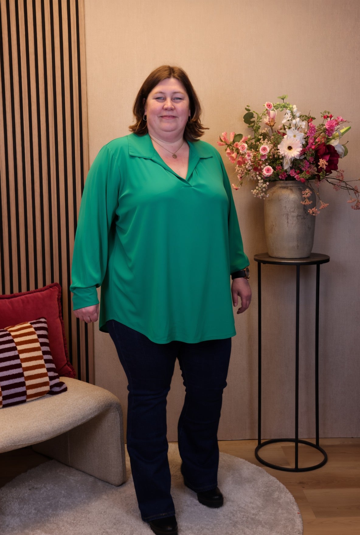 Sara | Blouse appel groen met kraagje