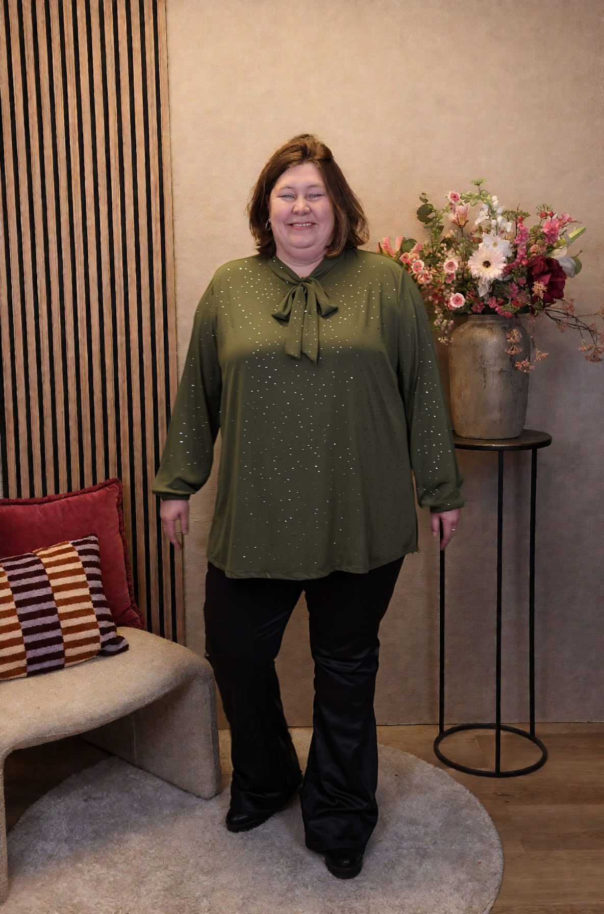 Fieke | Glitter blouse groen met strik