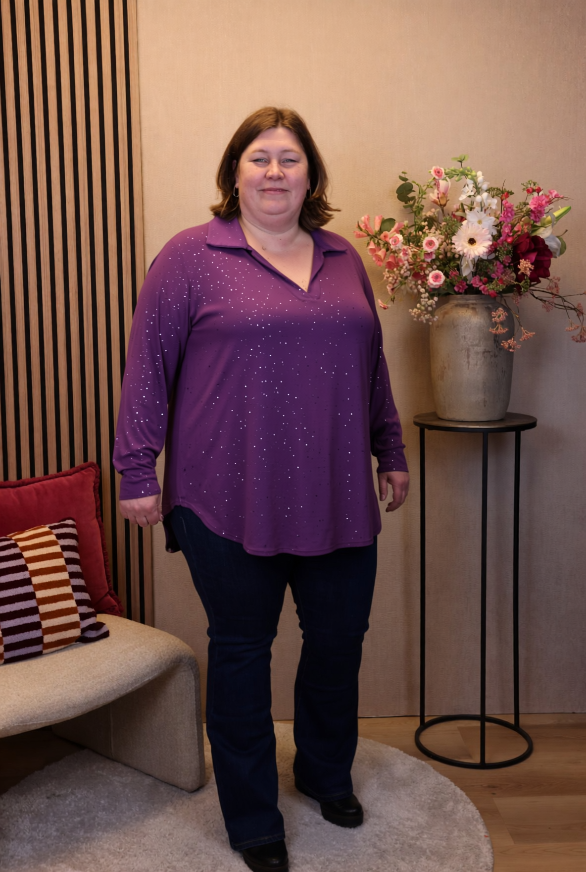 Luna | Glitter blouse paars met kraagje