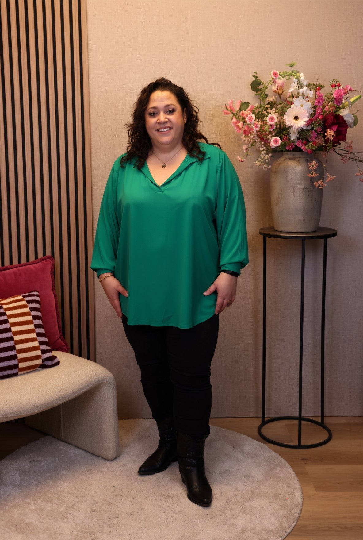 Sara | Blouse appel groen met kraagje