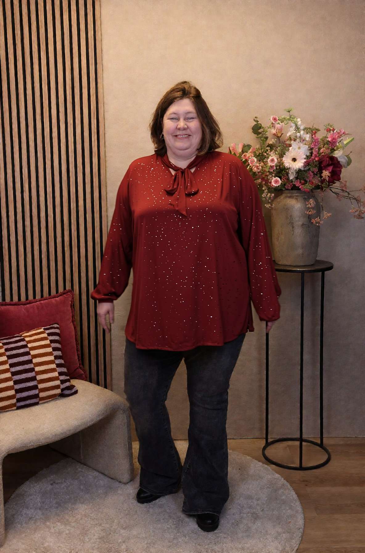 Fieke | Glitter blouse bordeaux met strik